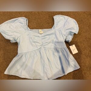 Japna Light Blue Puff Sleeve Top